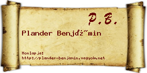 Plander Benjámin névjegykártya